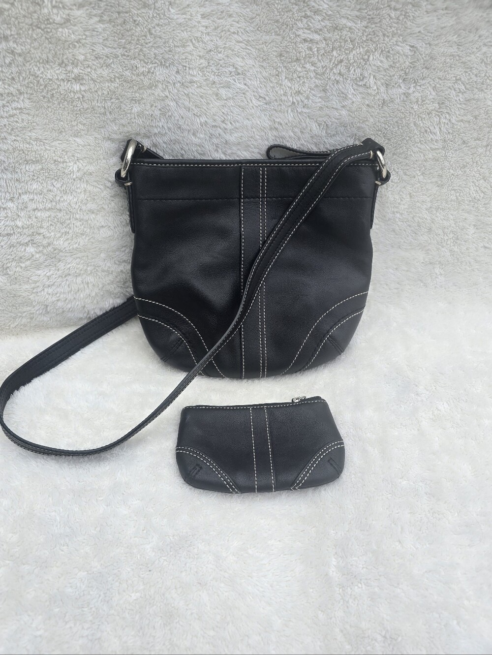 Vintage Coach Soho Black Leather Mini Crossbody Bag & Pouch Wallet Set